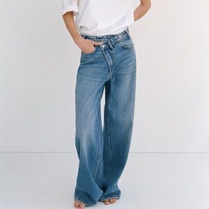 Zara TRF High-Rise Wide Leg Crossover Waist Jeans
